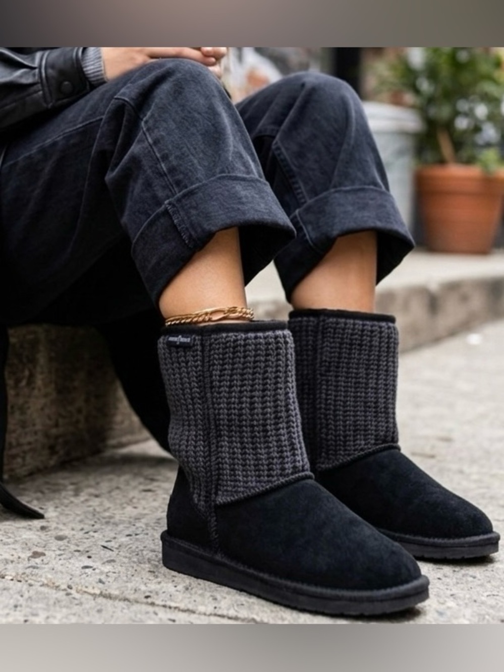 Minnetonka Forsyth Knit Shaft Boots Suede Sheepskin Fur Cozy Outdoor Winter Wool